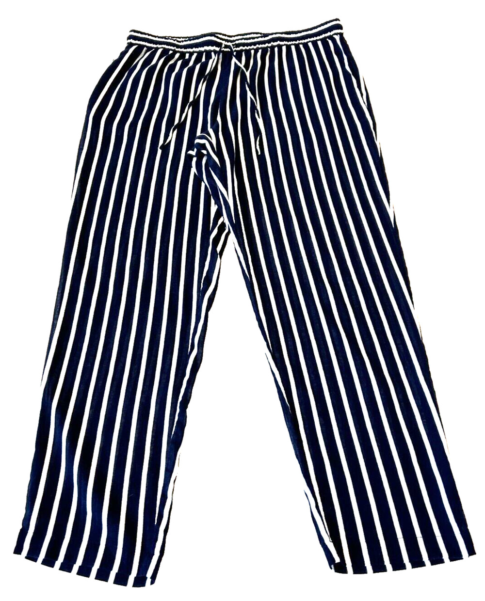 J Crew Women's Pull-On Cotton Drawstring Pant Size L Blue Striped Pockets Beach